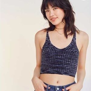 🎽 Silence + Noise Cropped Knit Tank Top - Ribbed - Size XS - Blue